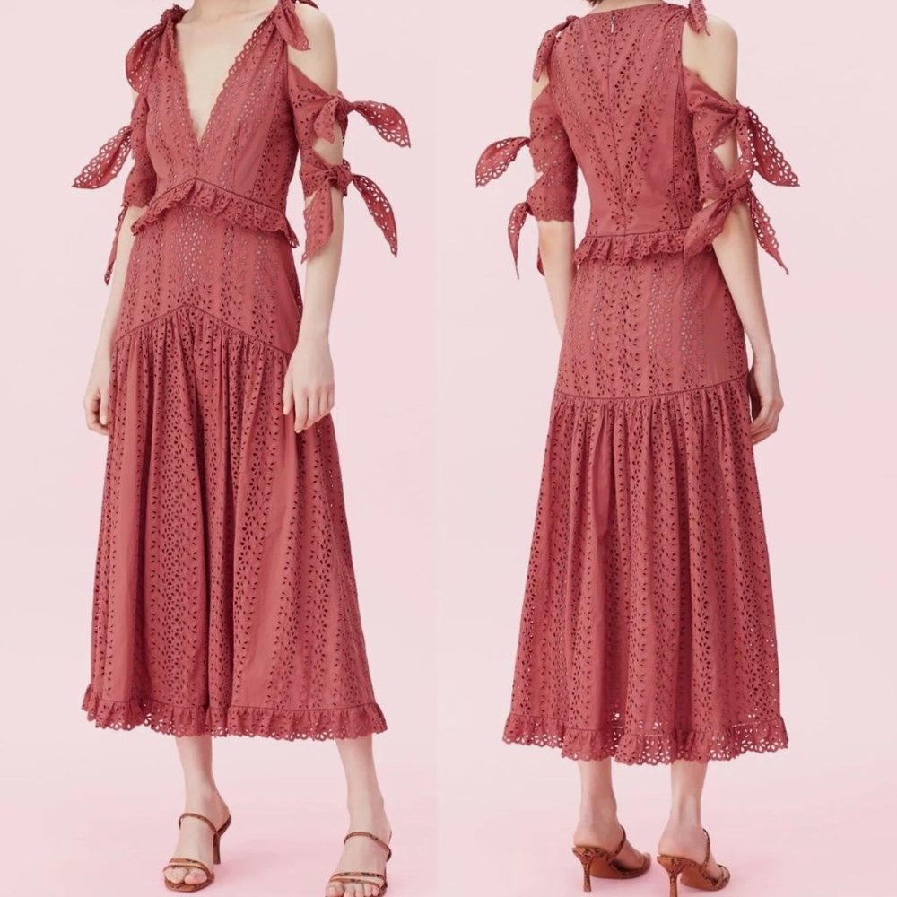 Have one to sell? Sell now REBECCA TAYLOR Karina Eyelet Midi Bow Dress Sz 8